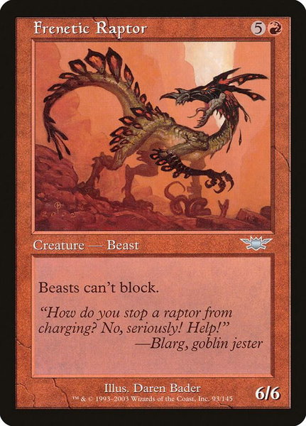 Frenetic Raptor trading card from Legions Frenetic Raptor - Legions Magic: The Gathering trading card