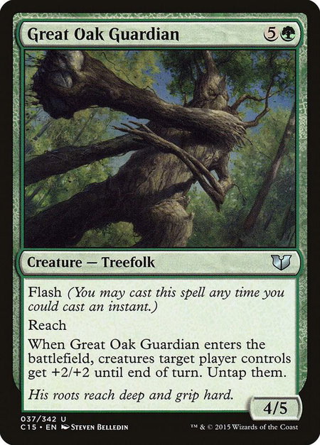 Great Oak Guardian trading card from Commander 2015 Great Oak Guardian - Commander 2015 Magic: The Gathering trading card
