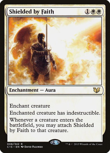 Shielded by Faith trading card from Commander 2015 Shielded by Faith - Commander 2015 Magic: The Gathering trading card