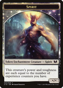 Spirit (023) // Cat Double-Sided Token - Commander 2015 (C15) #23 - Token Magic: The Gathering Trading Card