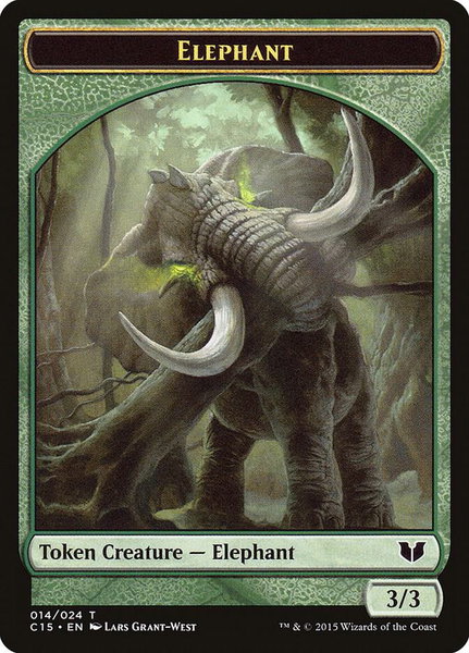 Elephant // Saproling Double-Sided Token trading card from Commander 2015 Elephant // Saproling Double-Sided Token - Commander 2015 Magic: The Gathering trading card