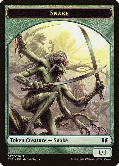 Snake (017) // Saproling Double-Sided Token trading card from Commander 2015 Snake (017) // Saproling Double-Sided Token - Commander 2015 Magic: The Gathering trading card