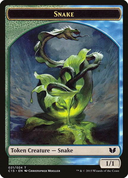 Snake (021) // Saproling Double-Sided Token trading card from Commander 2015 Snake (021) // Saproling Double-Sided Token - Commander 2015 Magic: The Gathering trading card