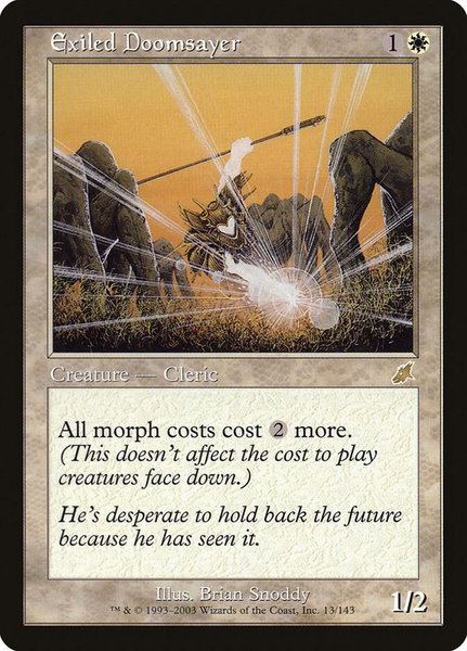 Exiled Doomsayer trading card from Scourge Exiled Doomsayer - Scourge Magic: The Gathering trading card