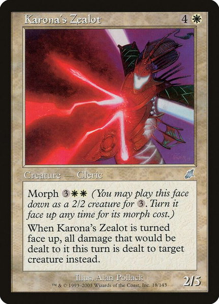 Karona's Zealot trading card from Scourge Karona's Zealot - Scourge Magic: The Gathering trading card