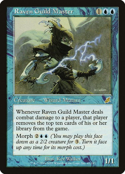 Raven Guild Master trading card from Scourge Raven Guild Master - Scourge Magic: The Gathering trading card