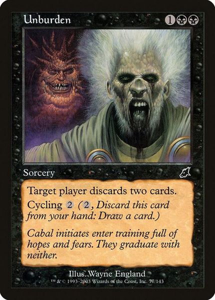 Unburden trading card from Scourge Unburden - Scourge Magic: The Gathering trading card