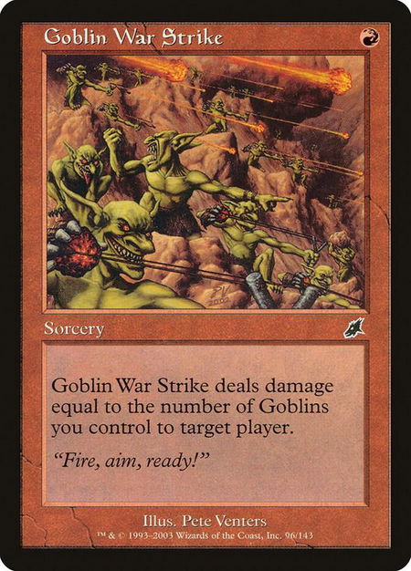 Goblin War Strike trading card from Scourge Goblin War Strike - Scourge Magic: The Gathering trading card