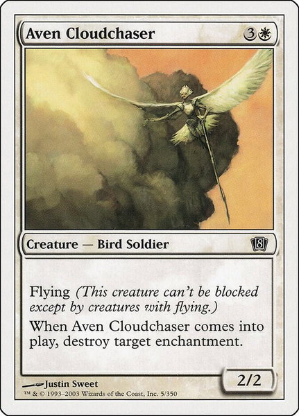 Aven Cloudchaser trading card from 8th Edition Aven Cloudchaser - 8th Edition Magic: The Gathering trading card