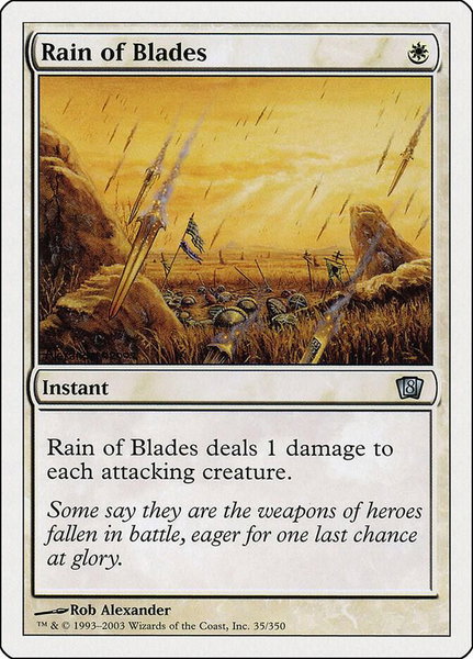 Rain of Blades trading card from 8th Edition Rain of Blades - 8th Edition Magic: The Gathering trading card