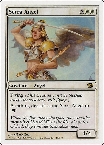 Serra Angel trading card from 8th Edition Serra Angel - 8th Edition Magic: The Gathering trading card