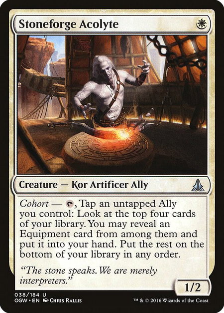 Stoneforge Acolyte trading card from Oath of the Gatewatch Stoneforge Acolyte - Oath of the Gatewatch Magic: The Gathering trading card