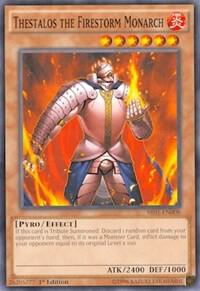 Thestalos the Firestorm Monarch trading card from Structure Deck: Emperor of Darkness Thestalos the Firestorm Monarch - Structure Deck: Emperor of Darkness YuGiOh trading card