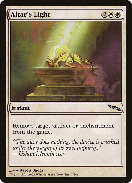 Altar's Light trading card from Mirrodin Altar's Light - Mirrodin Magic: The Gathering trading card