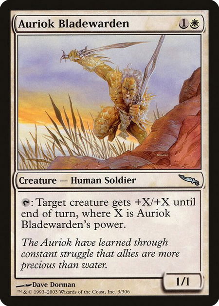 Auriok Bladewarden trading card from Mirrodin Auriok Bladewarden - Mirrodin Magic: The Gathering trading card