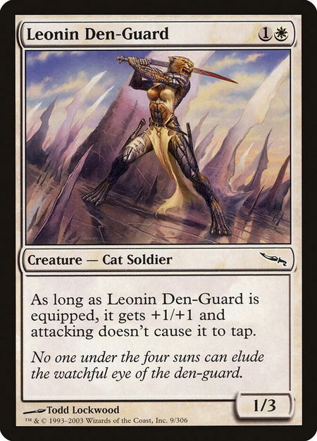 Leonin Den-Guard trading card from Mirrodin Leonin Den-Guard - Mirrodin Magic: The Gathering trading card