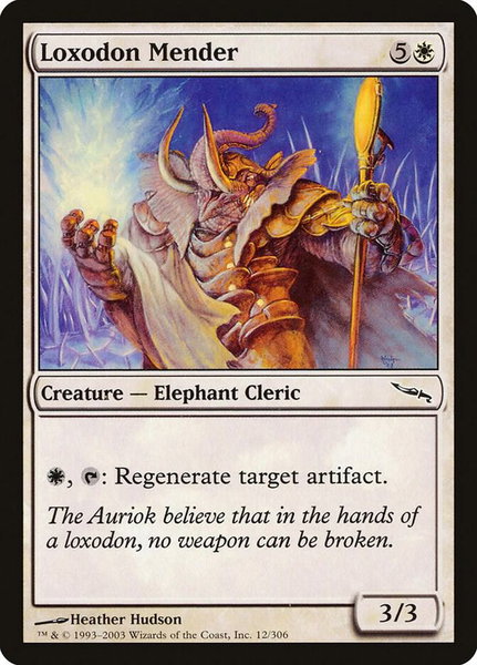 Loxodon Mender trading card from Mirrodin Loxodon Mender - Mirrodin Magic: The Gathering trading card