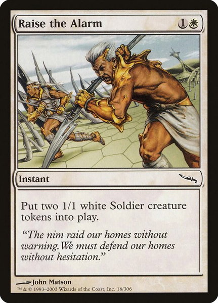 Raise the Alarm trading card from Mirrodin Raise the Alarm - Mirrodin Magic: The Gathering trading card