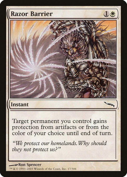 Razor Barrier trading card from Mirrodin Razor Barrier - Mirrodin Magic: The Gathering trading card