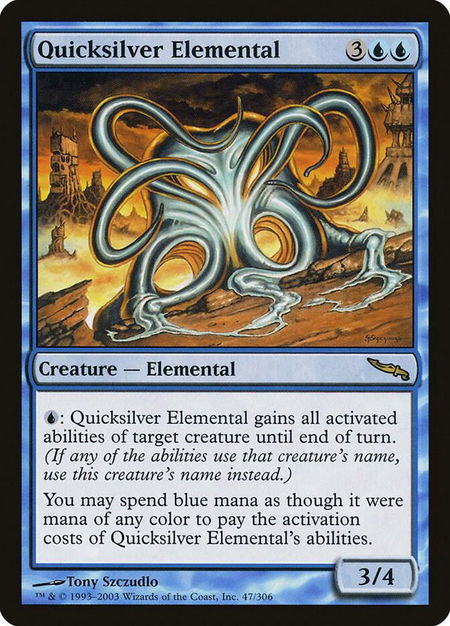 Quicksilver Elemental trading card from Mirrodin Quicksilver Elemental - Mirrodin Magic: The Gathering trading card