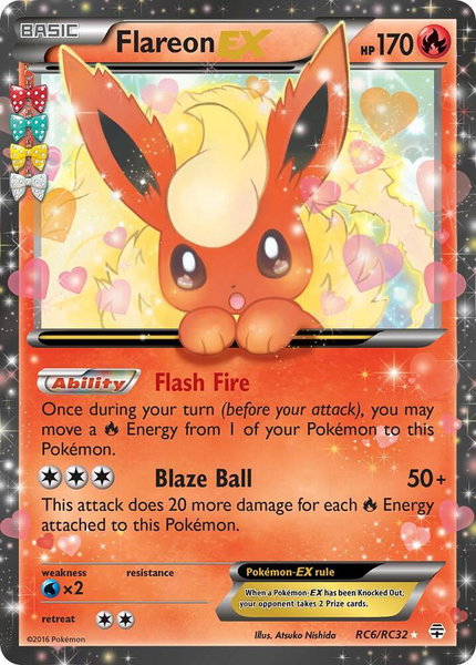 Flareon EX trading card from Generations: Radiant Collection Flareon EX - Generations: Radiant Collection Pokémon trading card