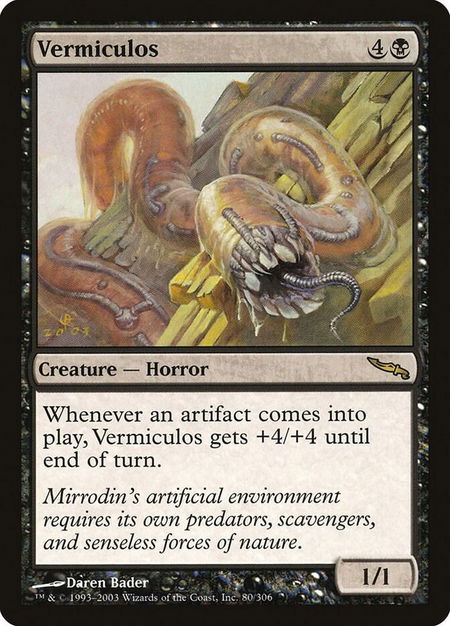Vermiculos trading card from Mirrodin Vermiculos - Mirrodin Magic: The Gathering trading card