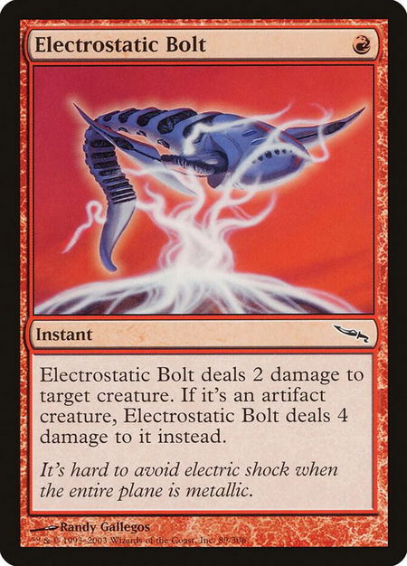 Electrostatic Bolt trading card from Mirrodin Electrostatic Bolt - Mirrodin Magic: The Gathering trading card