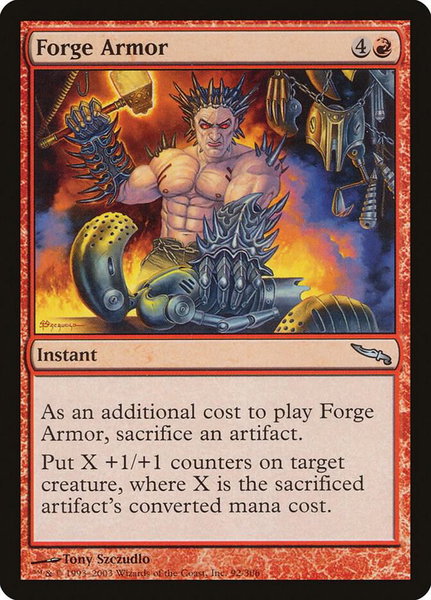 Forge Armor trading card from Mirrodin Forge Armor - Mirrodin Magic: The Gathering trading card