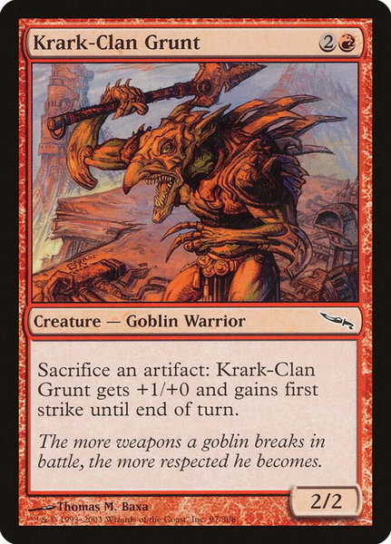 Krark-Clan Grunt trading card from Mirrodin Krark-Clan Grunt - Mirrodin Magic: The Gathering trading card