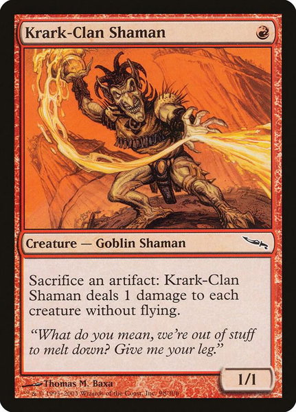 Krark-Clan Shaman trading card from Mirrodin Krark-Clan Shaman - Mirrodin Magic: The Gathering trading card