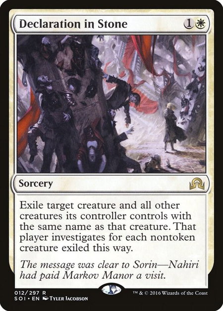 Declaration in Stone trading card from Shadows over Innistrad Declaration in Stone - Shadows over Innistrad Magic: The Gathering trading card