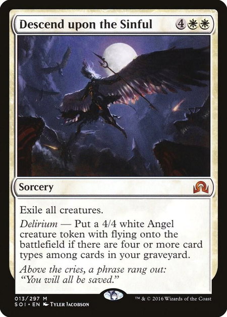 Descend upon the Sinful trading card from Shadows over Innistrad Descend upon the Sinful - Shadows over Innistrad Magic: The Gathering trading card