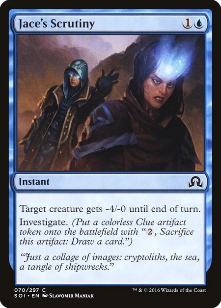 Jace's Scrutiny trading card from Shadows over Innistrad Jace's Scrutiny - Shadows over Innistrad Magic: The Gathering trading card