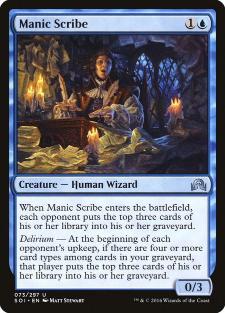 Manic Scribe trading card from Shadows over Innistrad Manic Scribe - Shadows over Innistrad Magic: The Gathering trading card