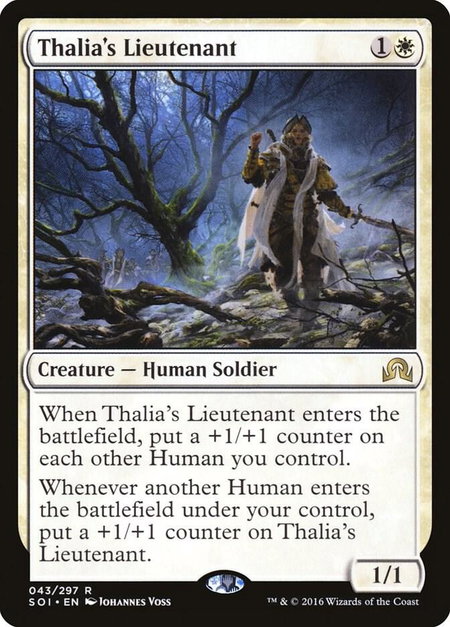 Thalia's Lieutenant trading card from Shadows over Innistrad Thalia's Lieutenant - Shadows over Innistrad Magic: The Gathering trading card