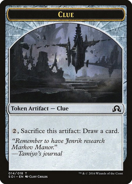 Clue Token (014) trading card from Shadows over Innistrad Clue Token (014) - Shadows over Innistrad Magic: The Gathering trading card