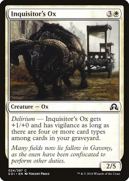 Inquisitor's Ox trading card from Shadows over Innistrad Inquisitor's Ox - Shadows over Innistrad Magic: The Gathering trading card