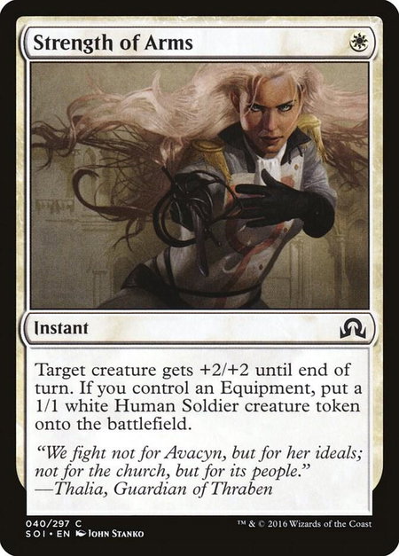 Strength of Arms trading card from Shadows over Innistrad Strength of Arms - Shadows over Innistrad Magic: The Gathering trading card
