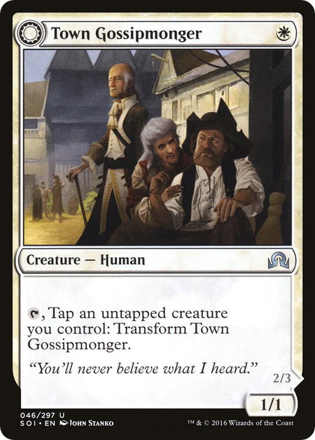 Town Gossipmonger trading card from Shadows over Innistrad Town Gossipmonger - Shadows over Innistrad Magic: The Gathering trading card