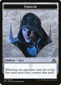 Emblem - Jace, Unraveler of Secrets - Shadows over Innistrad (SOI) #17 - Token Magic: The Gathering Trading Card