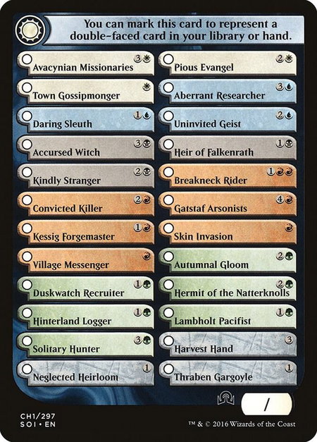 Checklist Card - (CH1) Shadows over Innistrad trading card from Shadows over Innistrad Checklist Card - (CH1) Shadows over Innistrad - Shadows over Innistrad Magic: The Gathering trading card