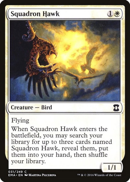 Squadron Hawk trading card from Eternal Masters Squadron Hawk - Eternal Masters Magic: The Gathering trading card