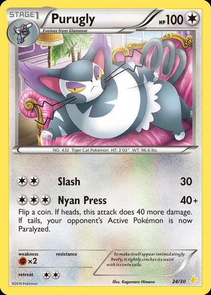 Purugly (24) trading card from XY Trainer Kit: Pikachu Libre & Suicune Purugly (24) - XY Trainer Kit: Pikachu Libre & Suicune Pokémon trading card