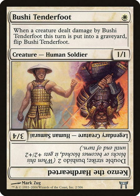 Bushi Tenderfoot // Kenzo the Hardhearted trading card from Champions of Kamigawa Bushi Tenderfoot // Kenzo the Hardhearted - Champions of Kamigawa Magic: The Gathering trading card
