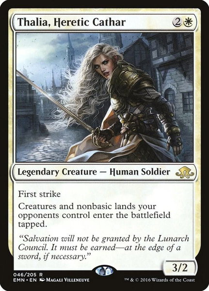Thalia, Heretic Cathar trading card from Eldritch Moon Thalia, Heretic Cathar - Eldritch Moon Magic: The Gathering trading card