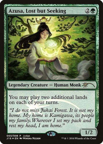Azusa, Lost but Seeking trading card from Judge Promos Azusa, Lost but Seeking - Judge Promos Magic: The Gathering trading card