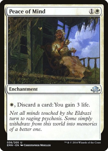 Peace of Mind trading card from Eldritch Moon Peace of Mind - Eldritch Moon Magic: The Gathering trading card