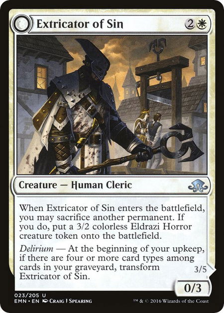 Extricator of Sin trading card from Eldritch Moon Extricator of Sin - Eldritch Moon Magic: The Gathering trading card