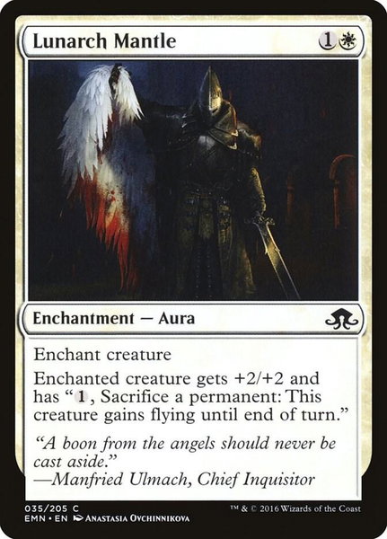 Lunarch Mantle trading card from Eldritch Moon Lunarch Mantle - Eldritch Moon Magic: The Gathering trading card