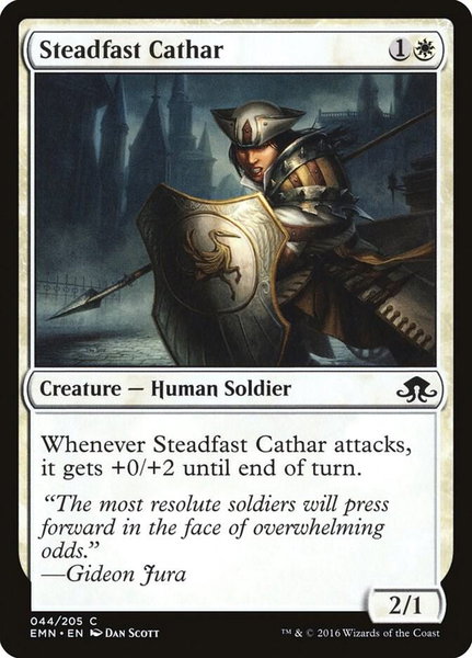 Steadfast Cathar trading card from Eldritch Moon Steadfast Cathar - Eldritch Moon Magic: The Gathering trading card
